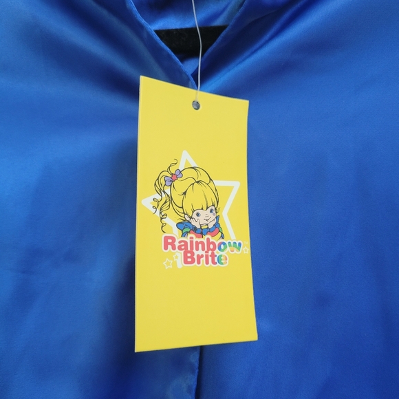 Unique Vintage X Rainbow Brite Royal Blue Satin Bomber Jacket NWT Size XS - Picture 7 of 12